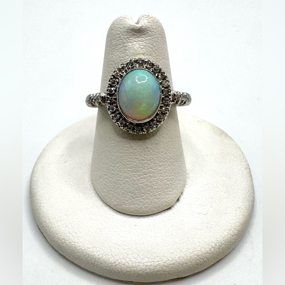 14k White Gold Opal And Diamond Ring